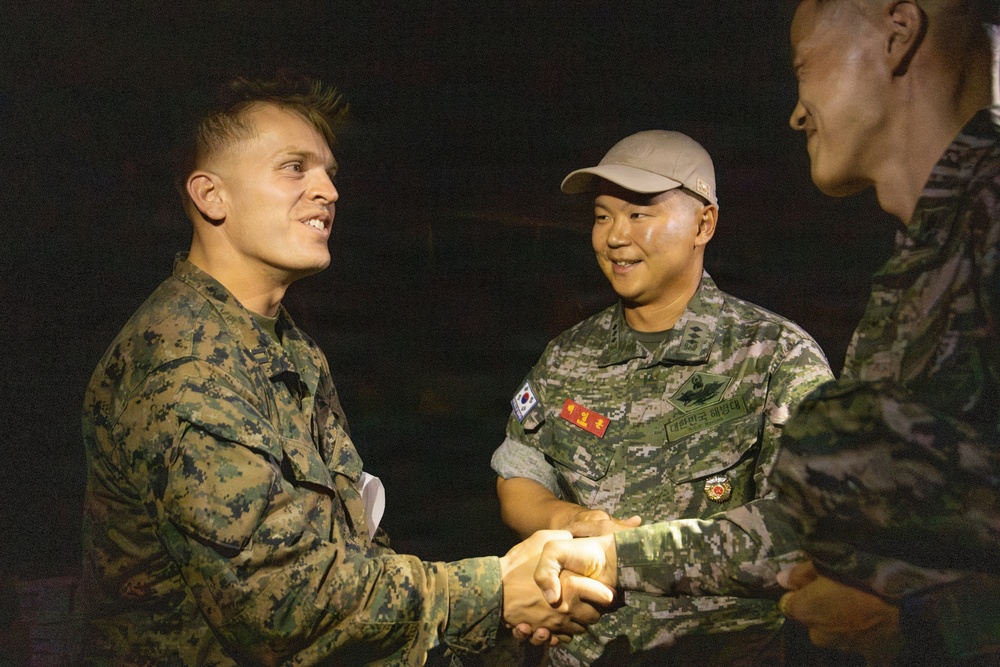 U.S. Marines with 2nd Bn., 1st Marines hold Warriors Night with ROK marines