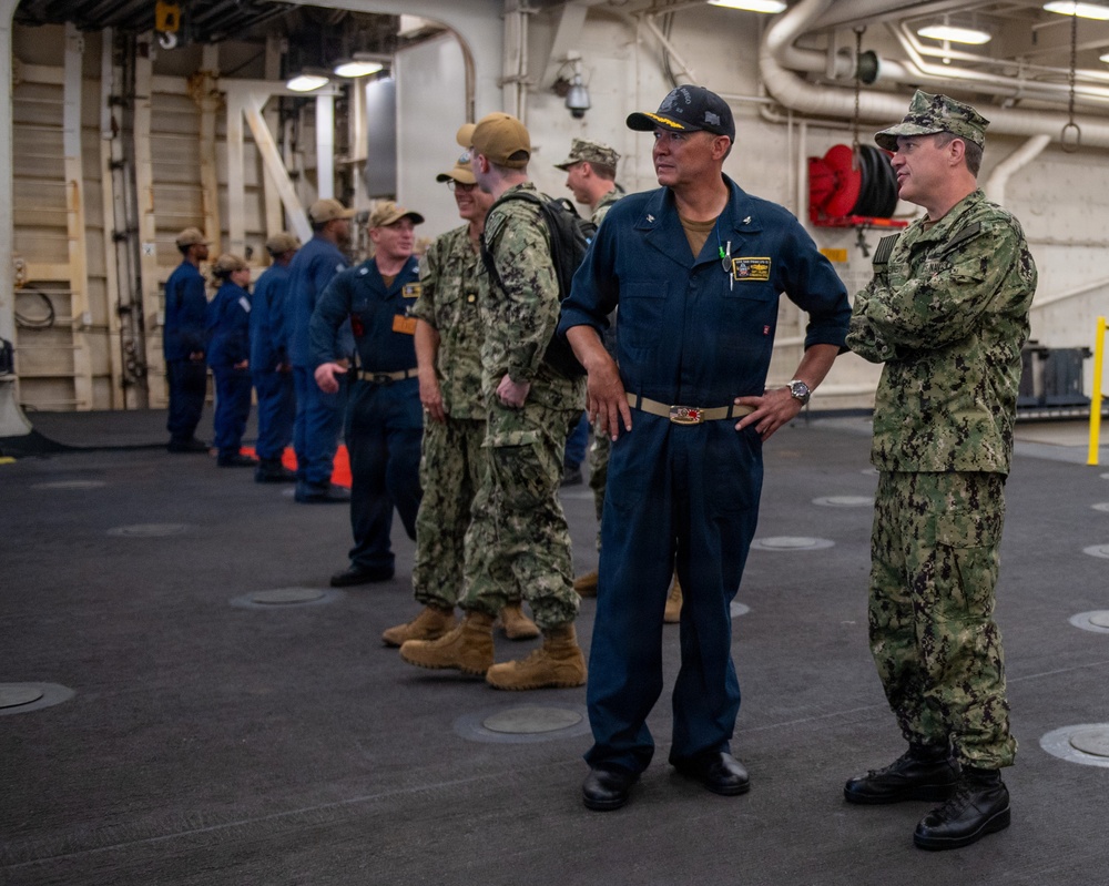 U.S. Navy Rear Adm. Kevin Kennedy visits the San Diego