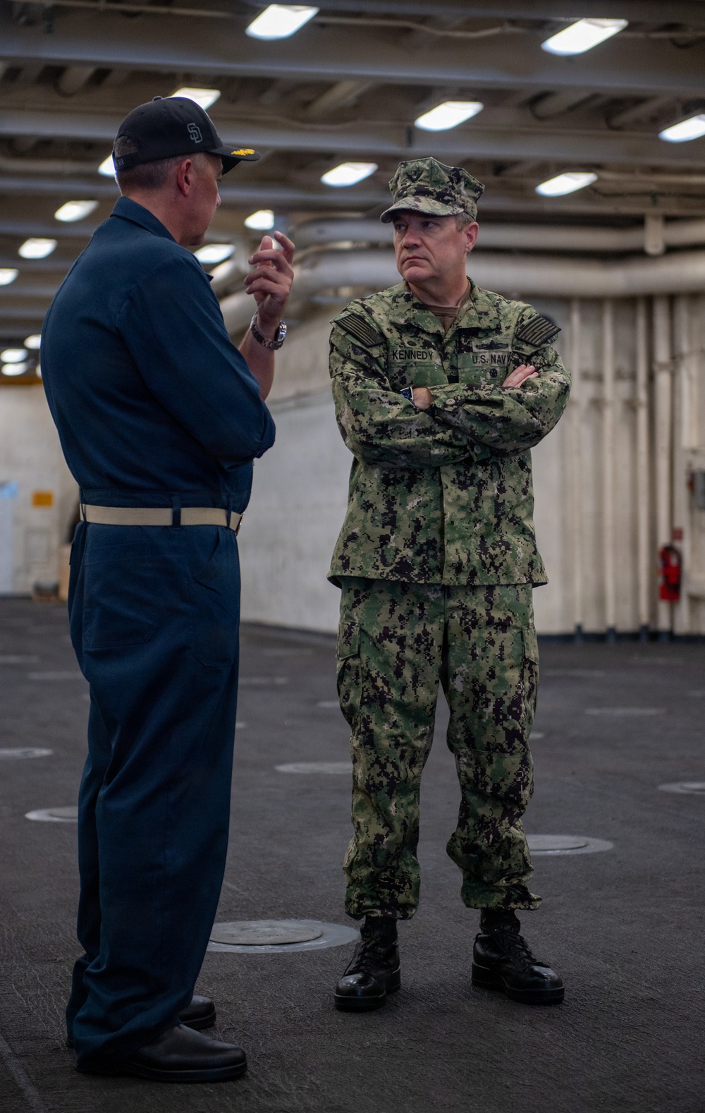 U.S. Navy Rear Adm. Kevin Kennedy visits the San Diego