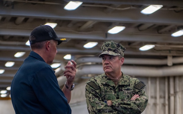 U.S. Navy Rear Adm. Kevin Kennedy visits the San Diego