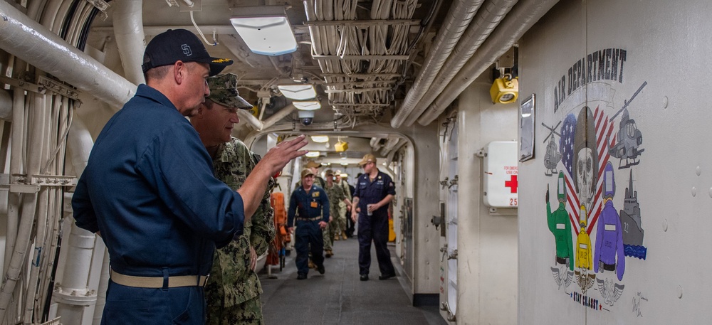 U.S. Navy Rear Adm. Kevin Kennedy visits the San Diego