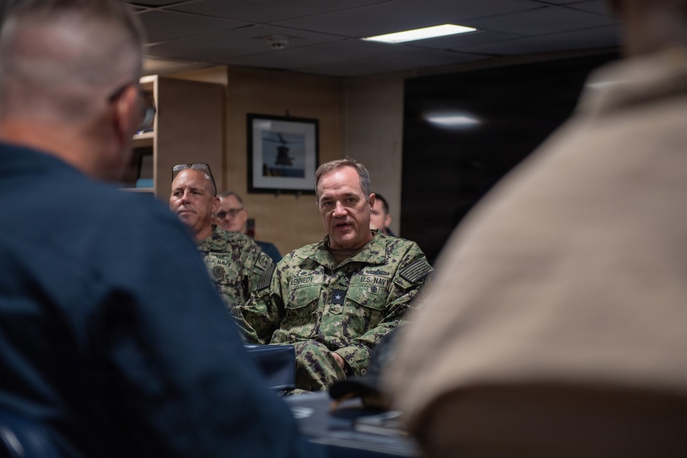 U.S. Navy Rear Adm. Kevin Kennedy visits the San Diego