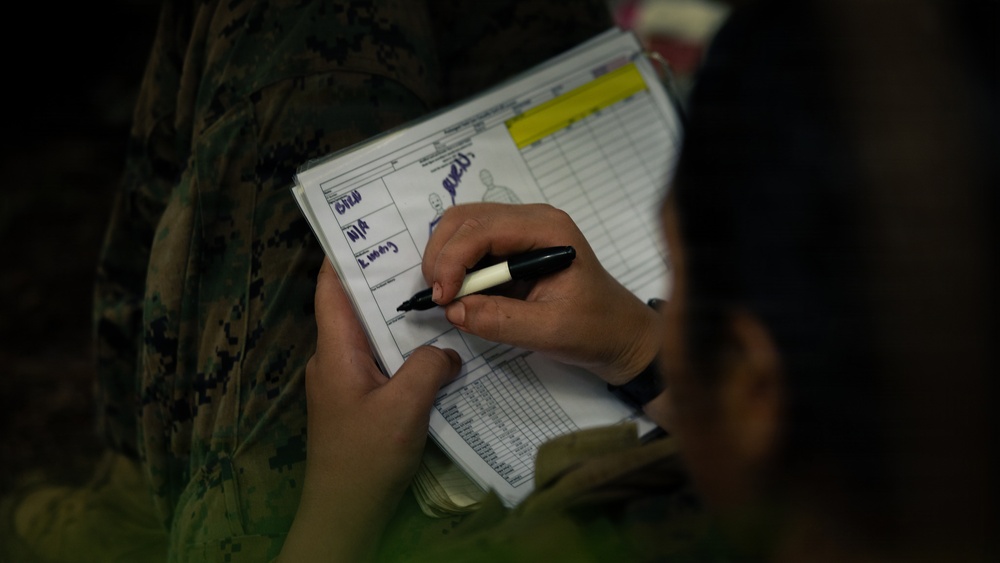 U.S. Marines and Sailors Conduct a Combat Trauma Management Course Evaluation