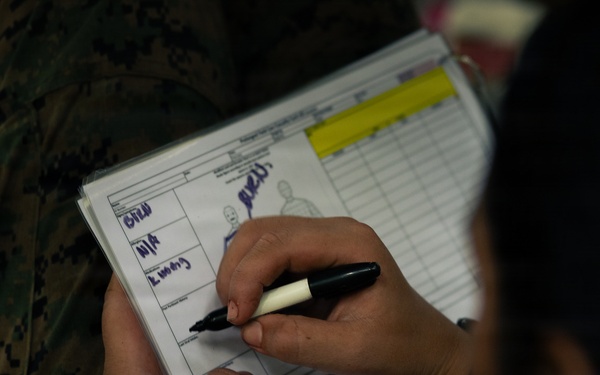 U.S. Marines and Sailors Conduct a Combat Trauma Management Course Evaluation
