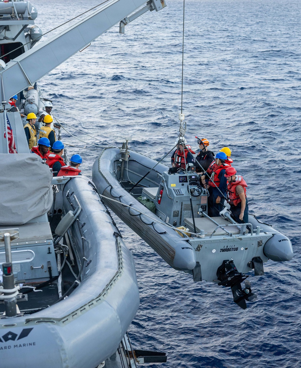 USS Mustin conducts boat operations