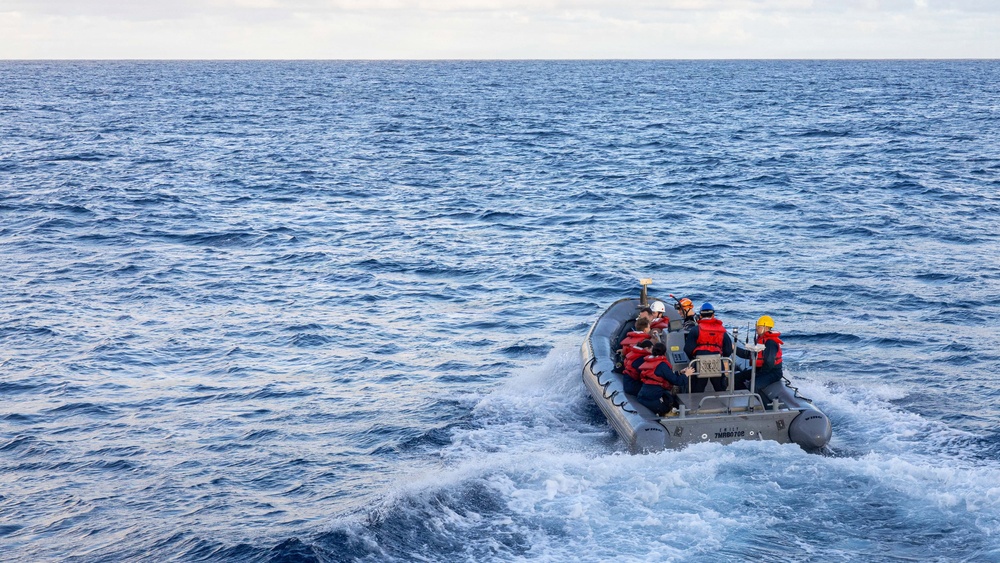 USS Mustin conducts boat operations