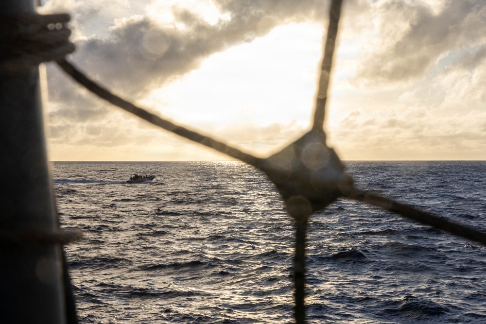 USS Mustin conducts boat operations