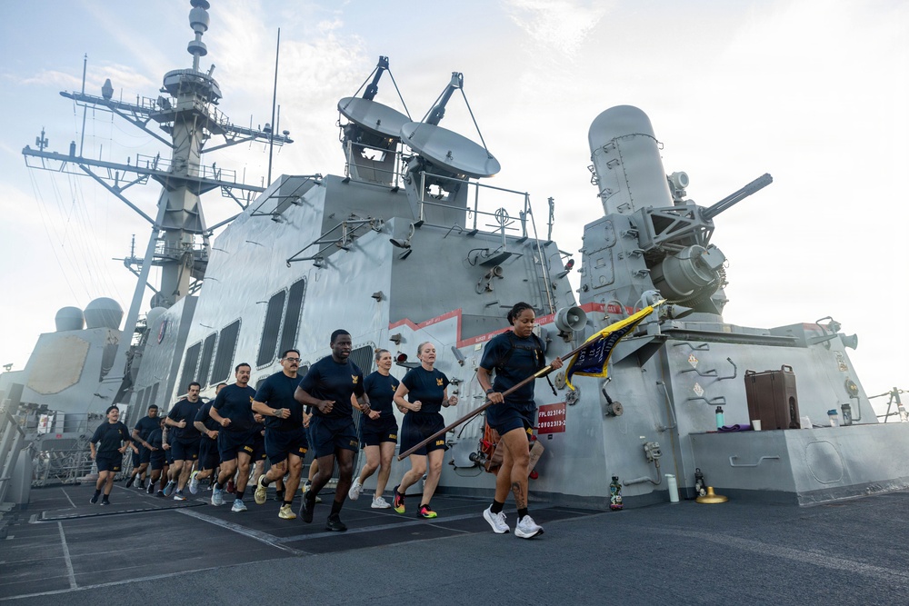 USS Mustin conducts physical training