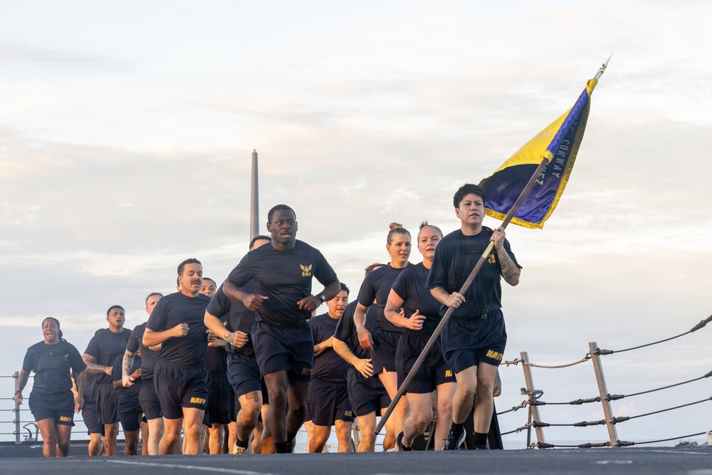USS Mustin conducts physical training