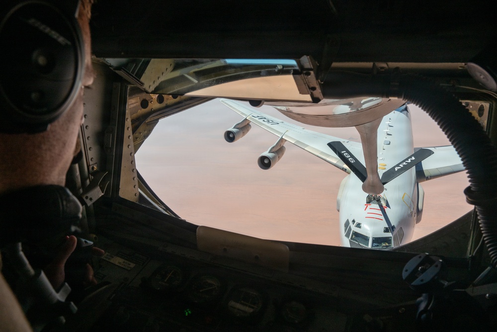 KC-135 refuels E-3 in CENTCOM AOR
