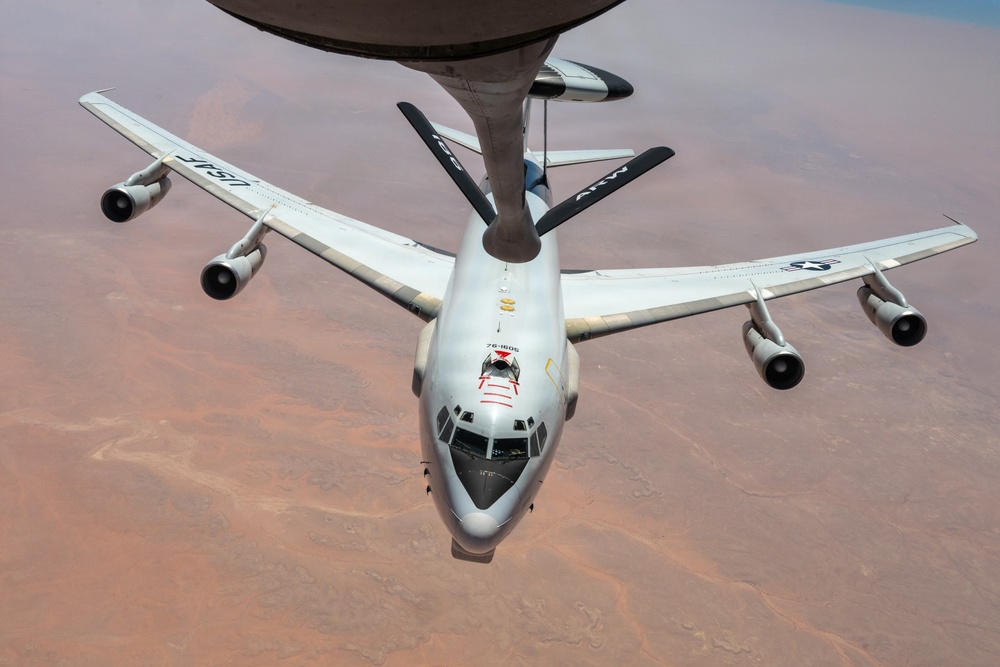 KC-135 refuels E-3 in CENTCOM AOR