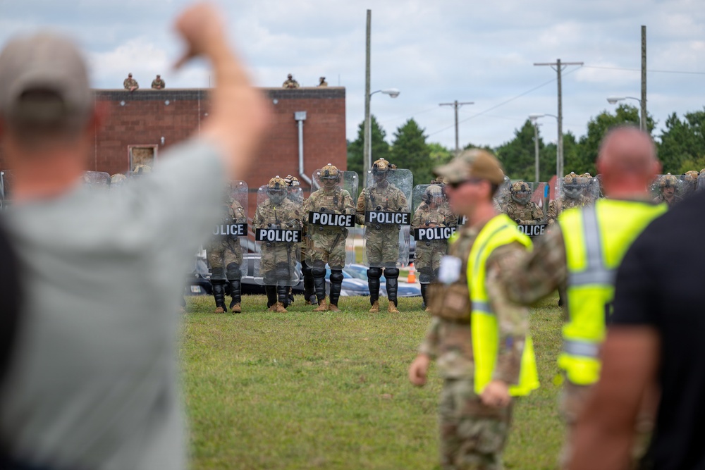 Air National Guard Security Forces Airmen conduct civil unrest training during Patriot Exercise 26