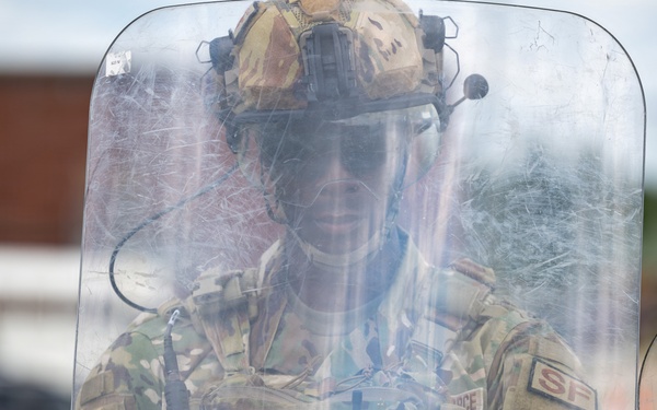 Air National Guard Security Forces Airmen conduct civil unrest training during Patriot Exercise 26