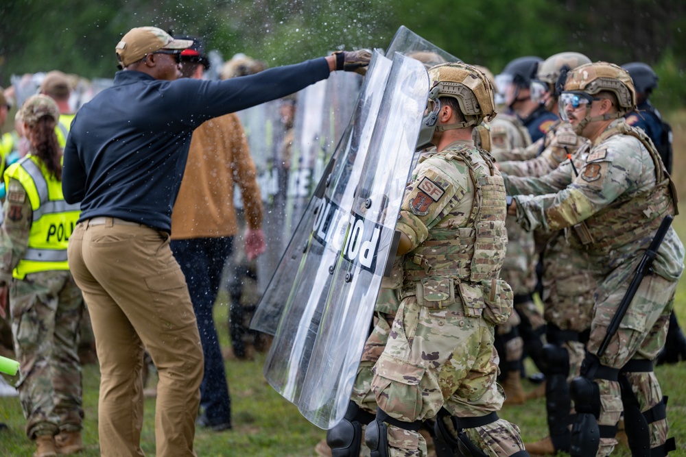 Air National Guard Security Forces Airmen conduct civil unrest training during Patriot Exercise 26