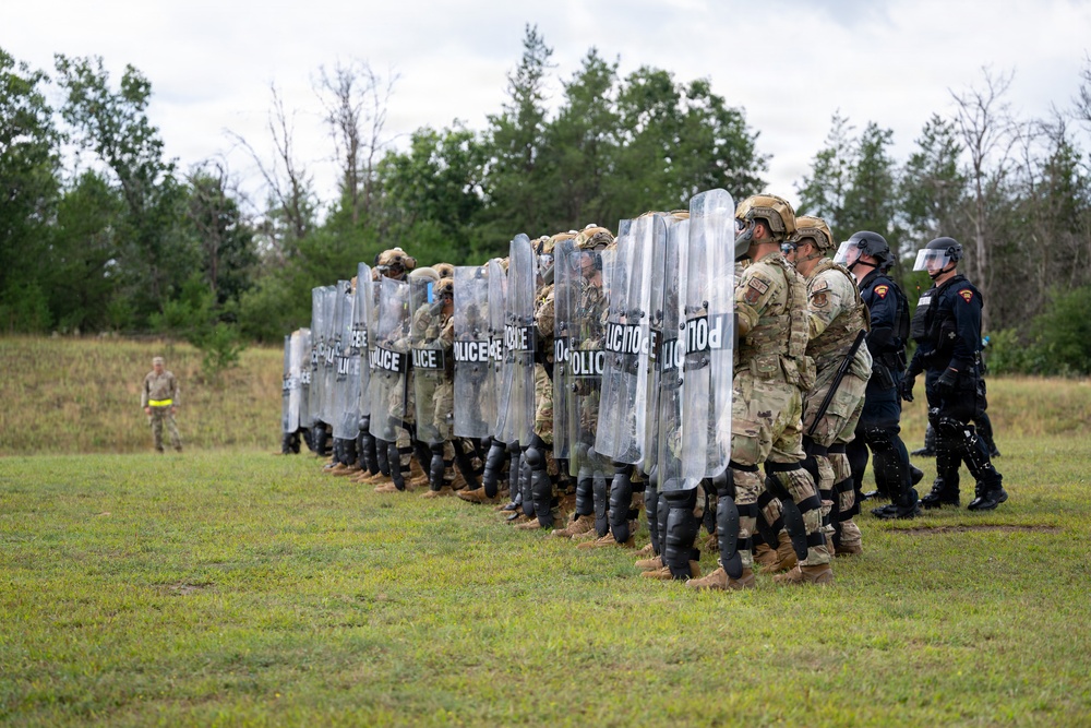 Air National Guard Security Forces Airmen conduct civil unrest training during Patriot Exercise 26
