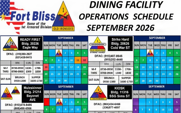 1AD feeding platform DFAC operational calendars