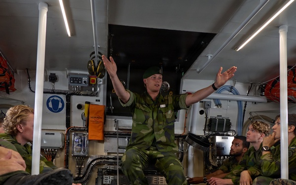 U.S. Navy Corpsman, Swedish Forces conduct medical training on Swedish CB90 during Archipelago Endeavor 26
