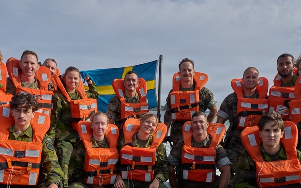 U.S. Navy Corpsman, Swedish Forces conduct medical training on Swedish CB90 during Archipelago Endeavor 26