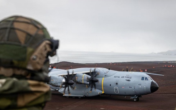 U.K. Royal Air Force A400M lands on Jan Mayen