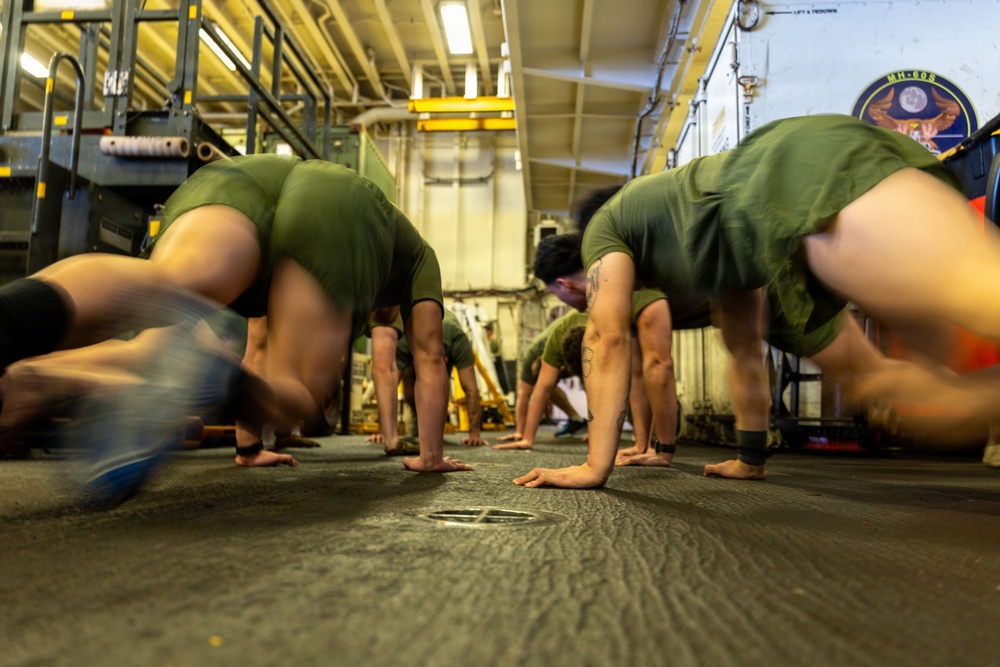 11th MEU Marines, Sailors Conduct NCO Physical Training Event Aboard USS Boxer