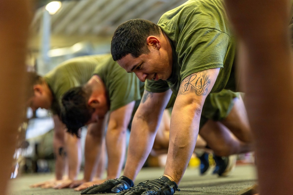 11th MEU Marines, Sailors Conduct NCO Physical Training Event Aboard USS Boxer