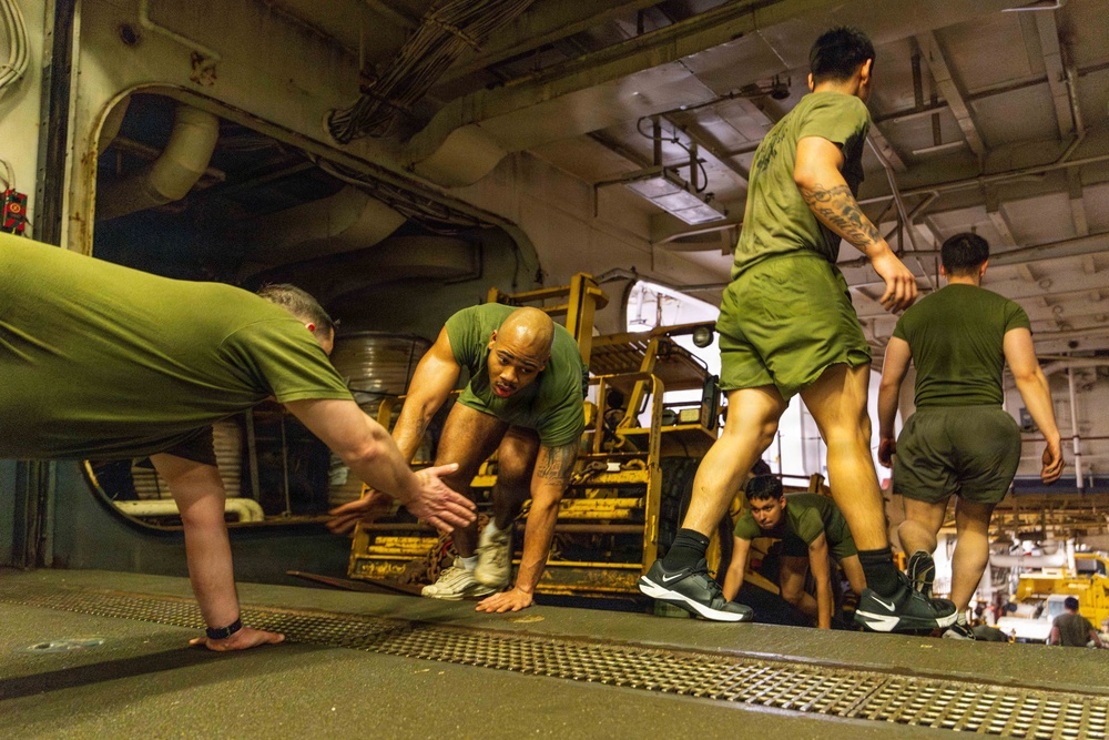 11th MEU Marines, Sailors Conduct NCO Physical Training Event Aboard USS Boxer