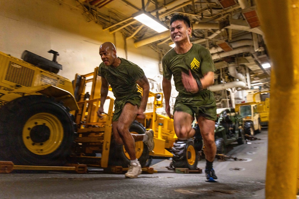 11th MEU Marines, Sailors Conduct NCO Physical Training Event Aboard USS Boxer