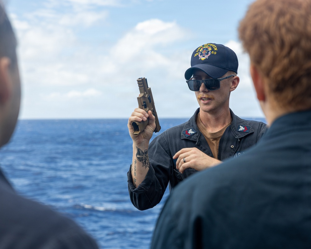 USS Mustin conducts weapons familiarization course