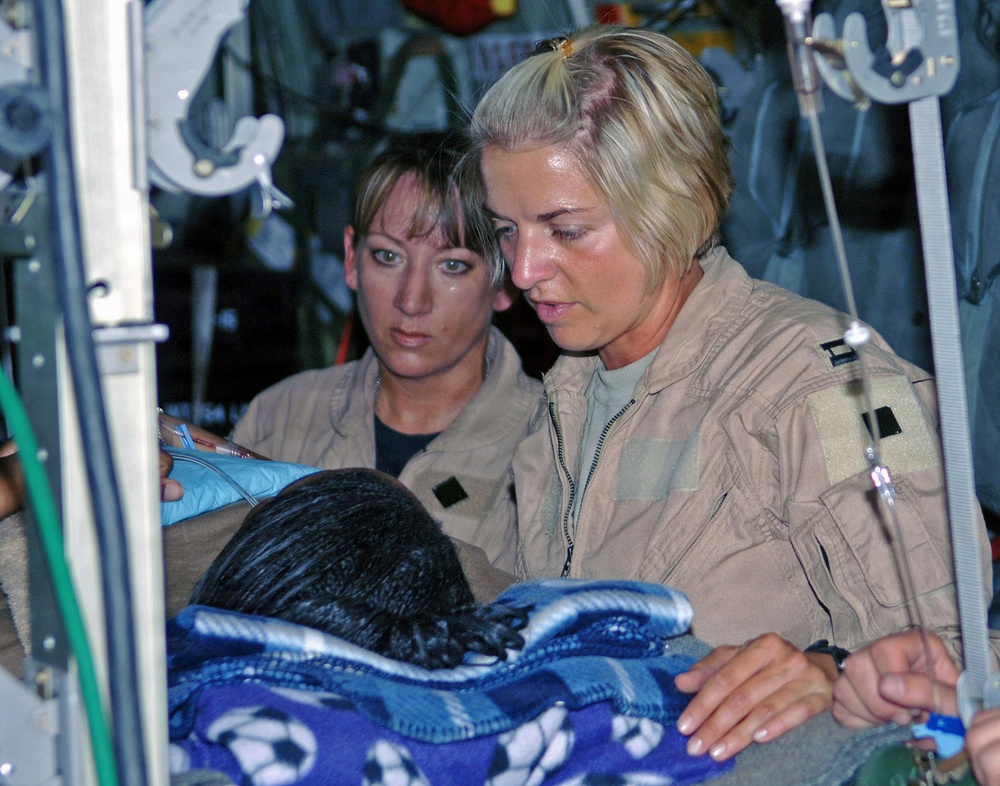Air Force Master Sgt. Theresa Sheheen (left) and Air Force Capt. Michelle Mulberry