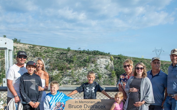 Memorial bench dedicated in honor of Bruce Dvoracek at Gavins Point Dam