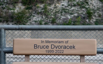 Memorial bench dedicated in honor of Bruce Dvoracek at Gavins Point Dam