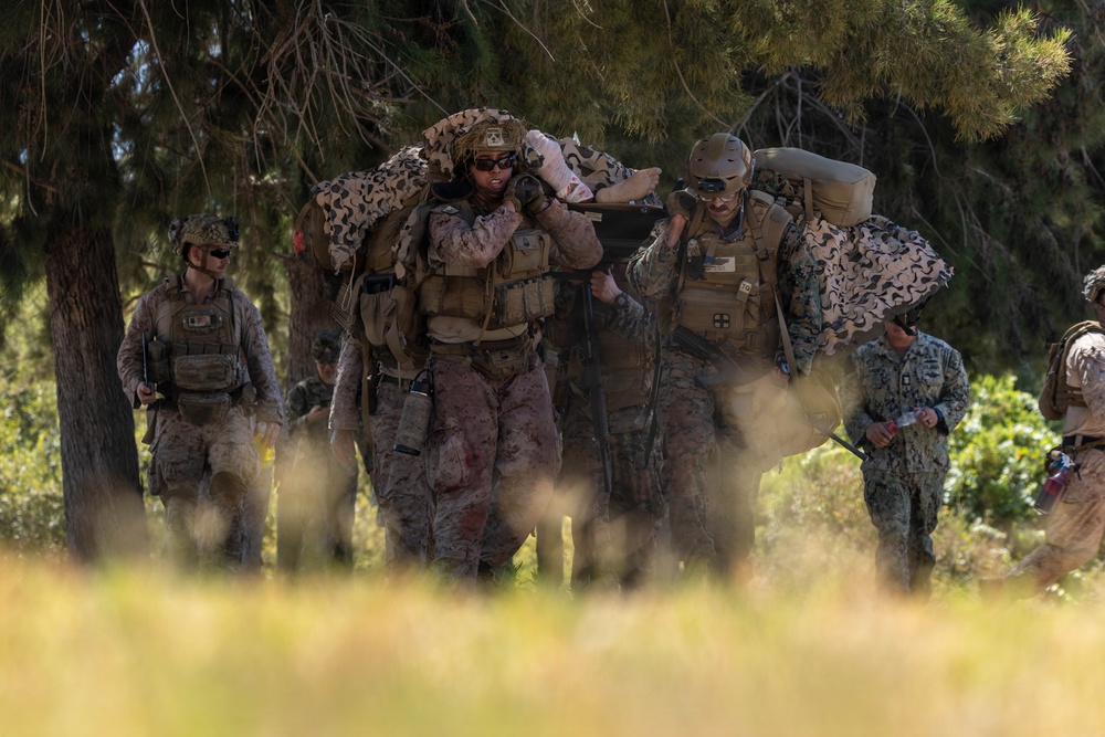 U.S. Navy Corpsman with 4th Med. Bn. participate in prolonged casualty care exercise