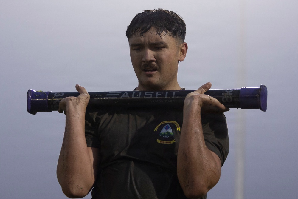 U.S. Marines with 1st LAR, 4th LAR participate in  physical fitness challenge during the Coral-Balmoral Cup