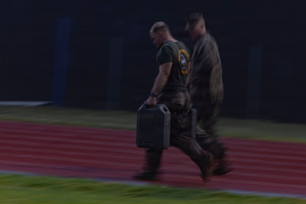 U.S. Marines with 1st LAR, 4th LAR participate in  physical fitness challenge during the Coral-Balmoral Cup