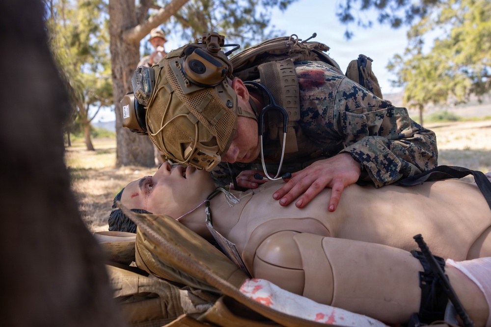 U.S. Navy Corpsman with 4th Med. Bn. participate in prolonged casualty care exercise