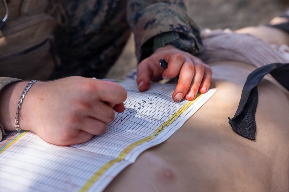 U.S. Navy Corpsman with 4th Med. Bn. participate in prolonged casualty care exercise