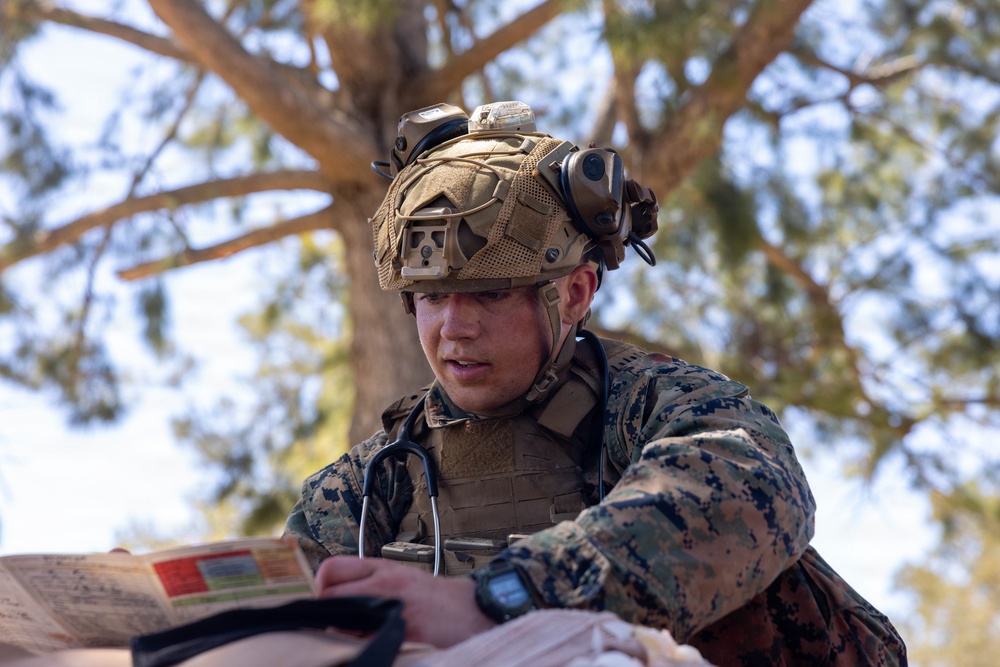 U.S. Navy Corpsman with 4th Med. Bn. participate in prolonged casualty care exercise