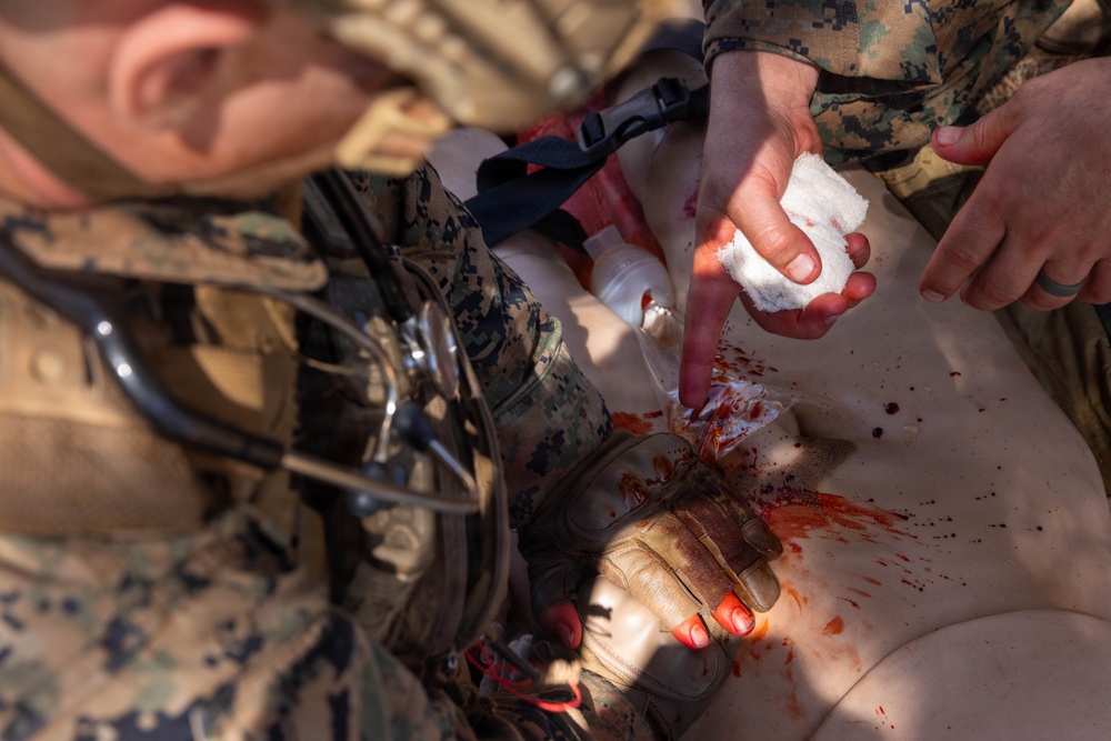 U.S. Navy Corpsman with 4th Med. Bn. participate in prolonged casualty care exercise