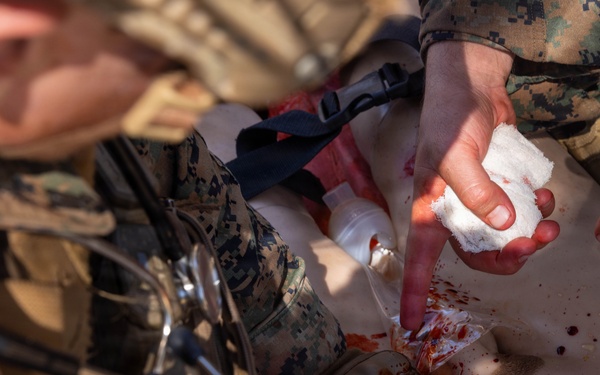 U.S. Navy Corpsman with 4th Med. Bn. participate in prolonged casualty care exercise