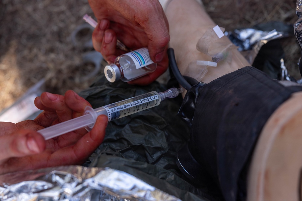U.S. Navy Corpsman with 4th Med. Bn. participate in prolonged casualty care exercise