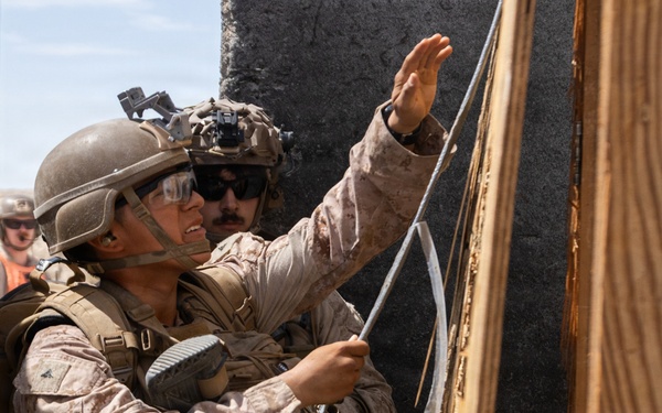 U.S. Marines with Echo Co., 2nd Bn., 1st Marines conduct a squad-level urban assaults