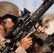 A military service member in desert camouflage uniform and tactical helmet is aiming a rifle equipped with an optical scope and accessories. The image is a close-up shot emphasizing the weapon and the shooter's stance. Additional personnel with weapons are visible in the blurred background, suggesting a training exercise or operational environment.