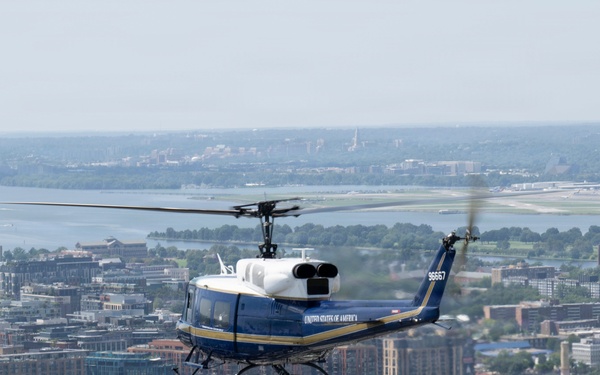 USAF UH-1N Hueys conduct media flight from JBA
