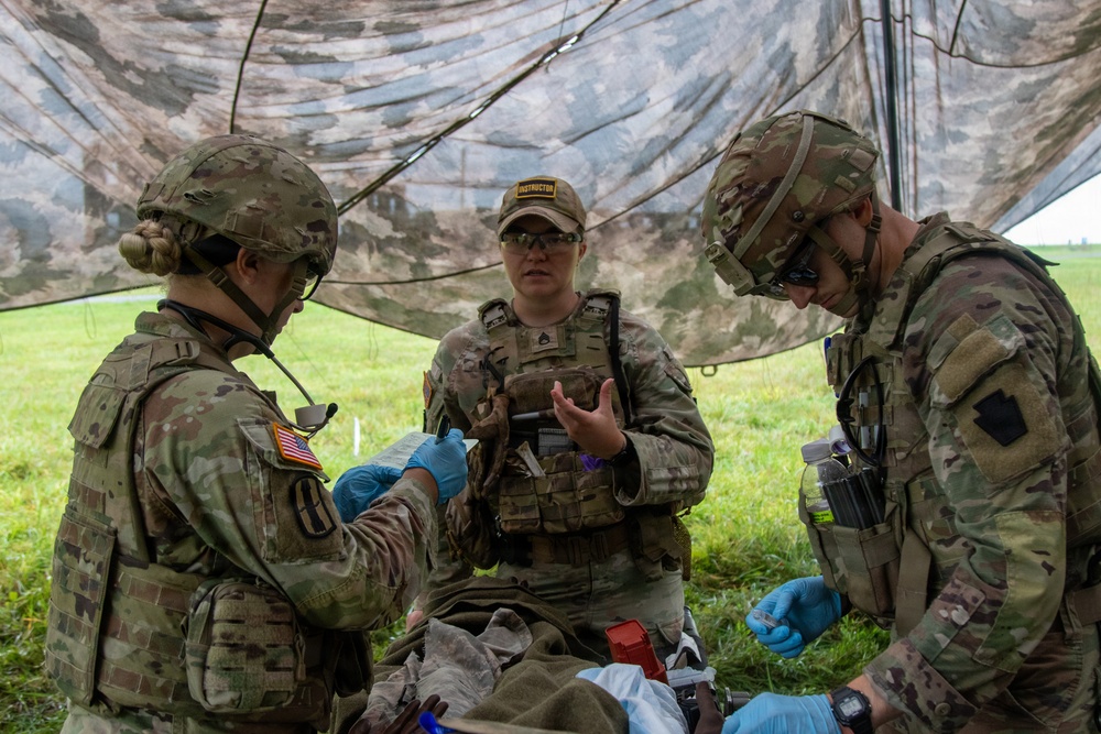 Combat medic students tested during field training