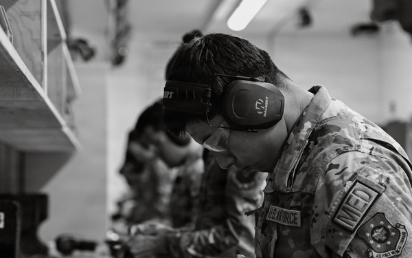 Malmstrom Airmen taking aim during Airmen’s Week rifle competition