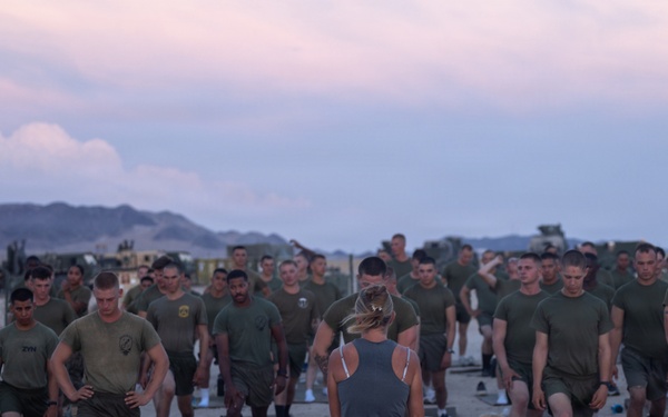 U.S. Marines with 2nd Bn., 1st Marines, conduct mobility training with Sports Medicine injury prevention Athletic trainer Makenna Hancock