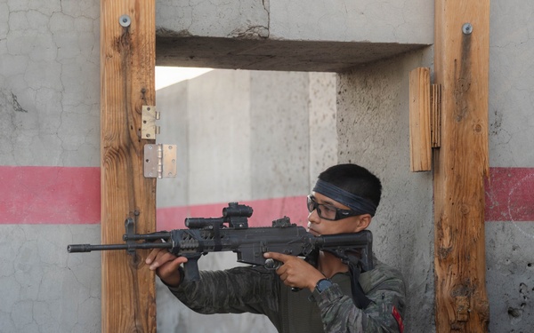 U.S. Marines with 2nd Bn, 1st Marines and ROK Marines conduct squad urban lanes at MCAGCC