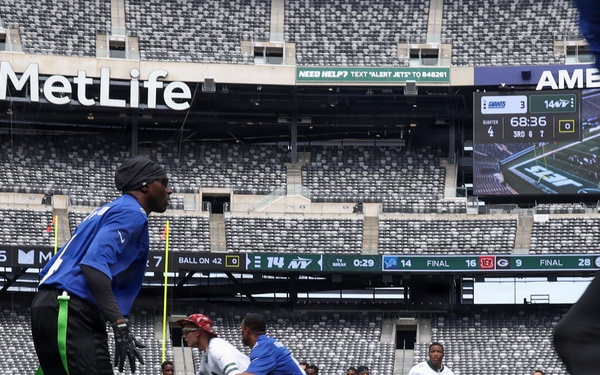 Marines, Soldiers, and families, represent Fort Hamilton in the annual Salute to Service Bowl at MetLife Stadium.