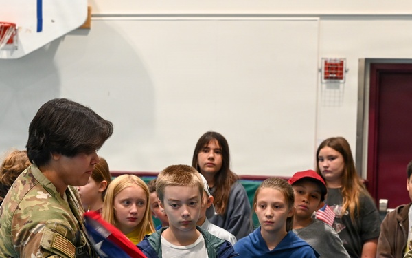 Alaska Air Guard and Eielson Honor Guard Teach Flag Protocol to Elementary Students