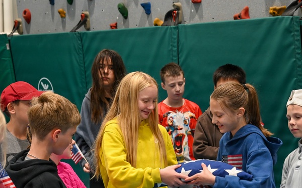 Alaska Air Guard and Eielson Honor Guard Teach Flag Protocol to Elementary Students